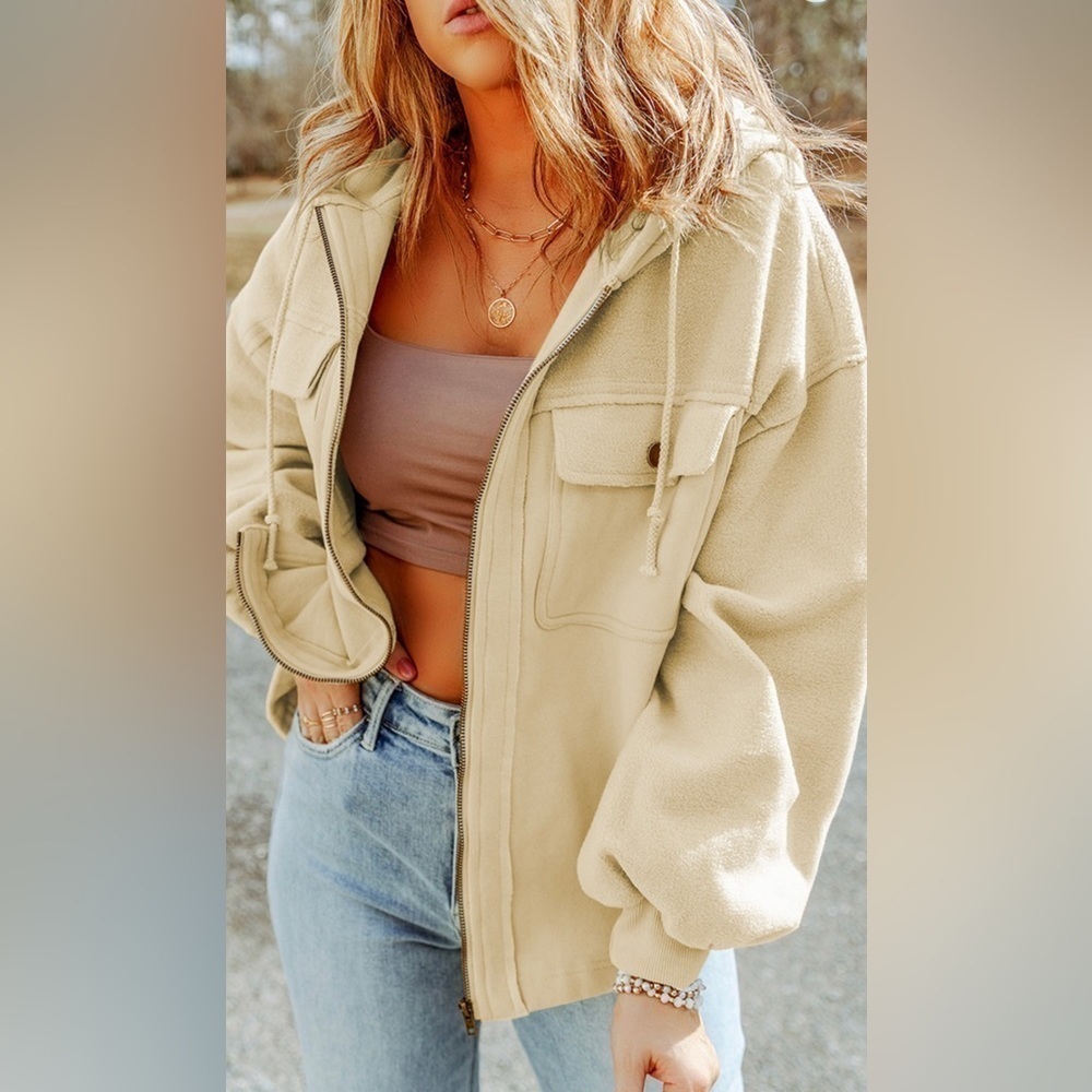 Apricot Color Partial Fleece Jacket - Picture 2 of 4